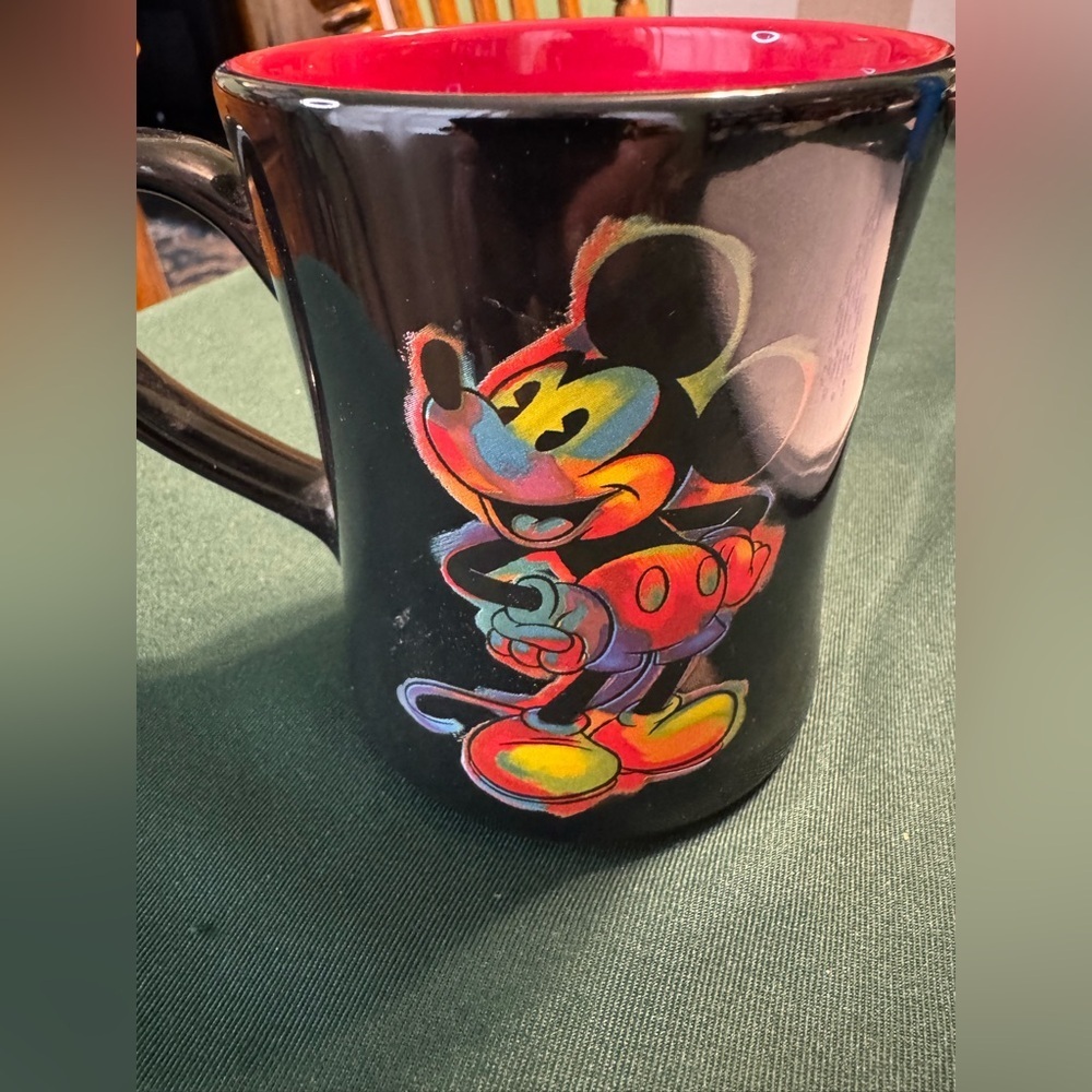 NWT Disney Mickey Mouse Colorful and Psychedelic Black and Red Coffee Mug
